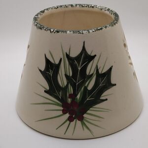 Vintage Emerson Creek Pottery Holiday Jar Candle Shade with Holly Design